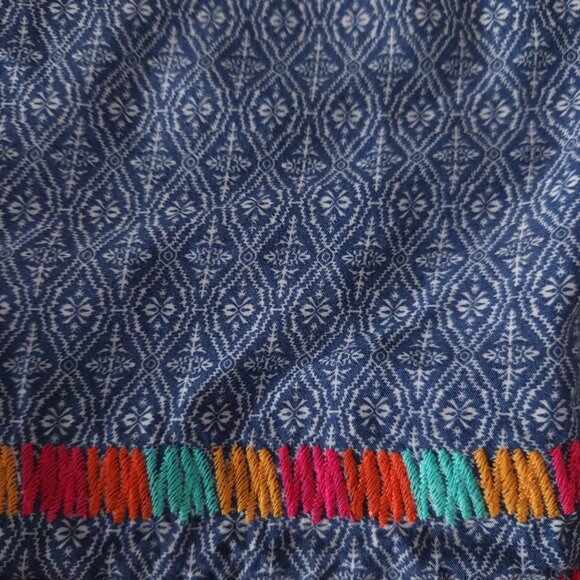 THML Blue White Geometric Print Sleeveless Dress XS Embroidered Trim Lined Boho - Picture 6 of 12